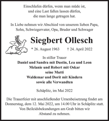 Traueranzeige von Siegbert Ollesch  von Magdeburger Volksstimme