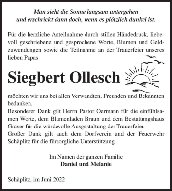 Traueranzeige von Siegbert Ollesch  von Magdeburger Volksstimme