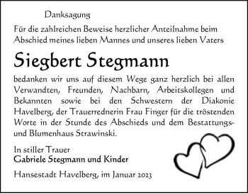 Traueranzeige von Siegbert Stegmann  von Magdeburger Volksstimme