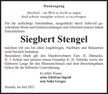 Traueranzeige von Siegbert Stengel  von Magdeburger Volksstimme
