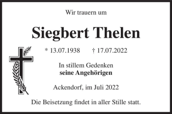 Traueranzeige von Siegbert Thelen  von Magdeburger Volksstimme