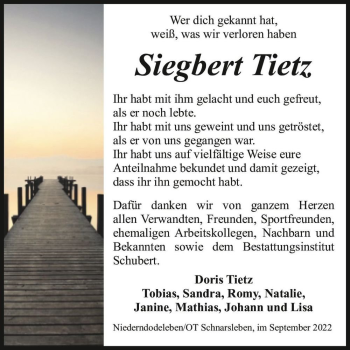 Traueranzeige von Siegbert Tietz  von Magdeburger Volksstimme