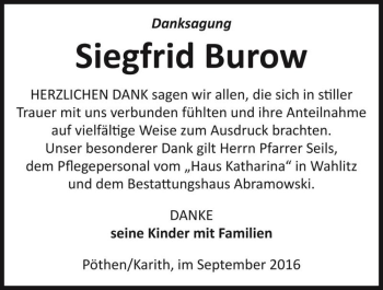 Traueranzeige von Siegfrid Burow  von Magdeburger Volksstimme