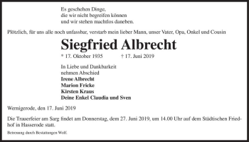 Traueranzeige von Siegfried Albrecht  von Magdeburger Volksstimme