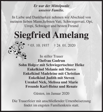 Traueranzeige von Siegfried Amelang  von Magdeburger Volksstimme