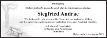 Traueranzeige von Siegfried Andrae  von Magdeburger Volksstimme