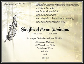 Traueranzeige von Siegfried Arno Weinand  von Magdeburger Volksstimme