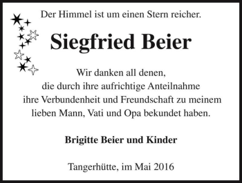 Traueranzeige von Siegfried Beier  von Magdeburger Volksstimme