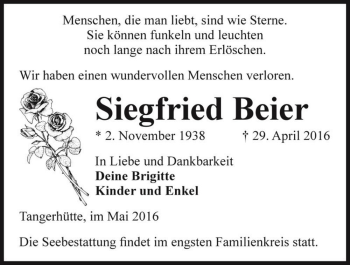 Traueranzeige von Siegfried Beier  von Magdeburger Volksstimme