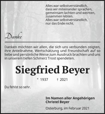 Traueranzeige von Siegfried Beyer  von Magdeburger Volksstimme