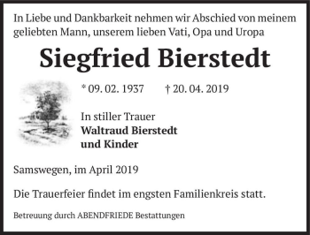 Traueranzeige von Siegfried Bierstedt  von Magdeburger Volksstimme