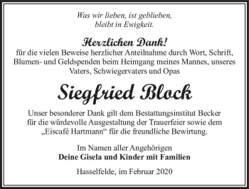 Traueranzeige von Siegfried Block  von Magdeburger Volksstimme
