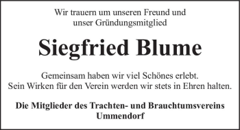 Traueranzeige von Siegfried Blume  von Magdeburger Volksstimme