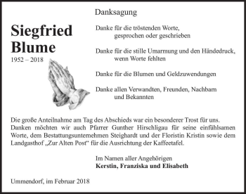 Traueranzeige von Siegfried Blume  von Magdeburger Volksstimme