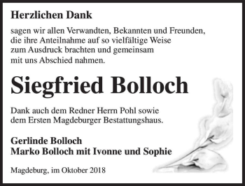 Traueranzeige von Siegfried Bolloch  von Magdeburger Volksstimme