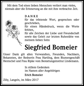 Traueranzeige von Siegfried Bomeier  von Magdeburger Volksstimme