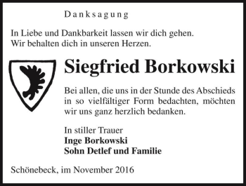 Traueranzeige von Siegfried Borkowski  von Magdeburger Volksstimme