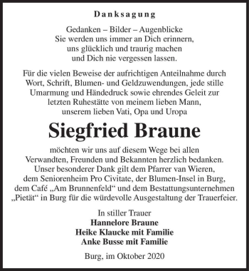 Traueranzeige von Siegfried Braune  von Magdeburger Volksstimme