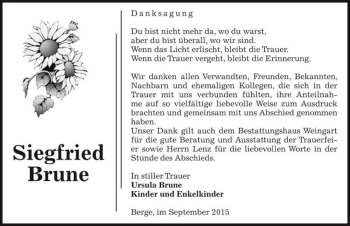 Traueranzeige von Siegfried Brune  von Magdeburger Volksstimme