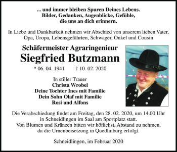 Traueranzeige von Siegfried Butzmann  von Magdeburger Volksstimme