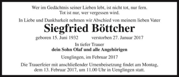 Traueranzeige von Siegfried Böttcher  von Magdeburger Volksstimme