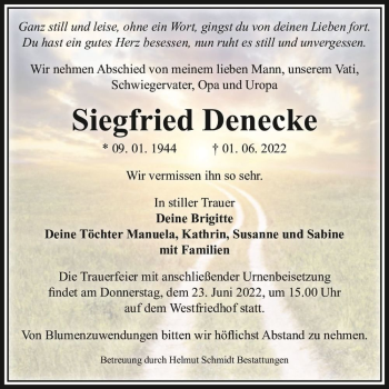 Traueranzeige von Siegfried Denecke  von Magdeburger Volksstimme