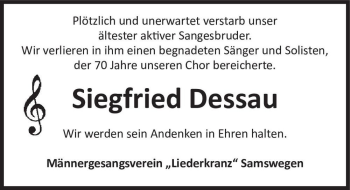 Traueranzeige von Siegfried Dessau  von Magdeburger Volksstimme