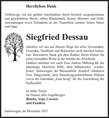 Traueranzeige von Siegfried Dessau  von Magdeburger Volksstimme