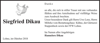 Traueranzeige von Siegfried Dikau  von Magdeburger Volksstimme