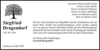 Traueranzeige von Siegfried Dragendorf  von Magdeburger Volksstimme