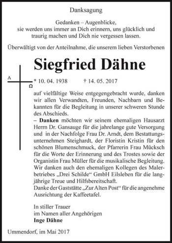 Traueranzeige von Siegfried Dähne  von Magdeburger Volksstimme