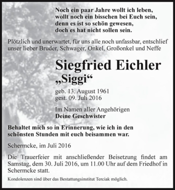 Traueranzeige von Siegfried Eichler 