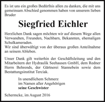 Traueranzeige von Siegfried Eichler  von Magdeburger Volksstimme