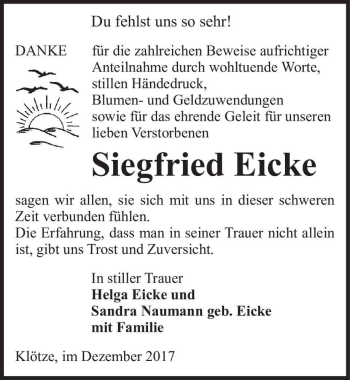 Traueranzeige von Siegfried Eicke  von Magdeburger Volksstimme
