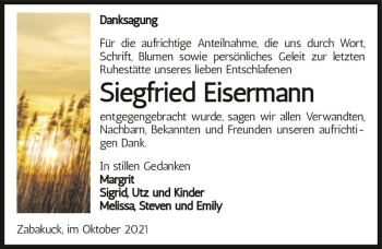 Traueranzeige von Siegfried Eisermann  von Magdeburger Volksstimme