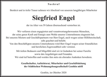 Traueranzeige von Siegfried Engel  von Magdeburger Volksstimme