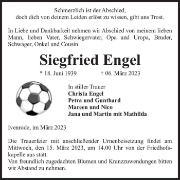 Traueranzeige von Siegfried Engel  von Magdeburger Volksstimme