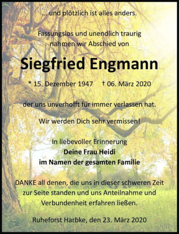 Traueranzeige von Siegfried Engmann  von Magdeburger Volksstimme