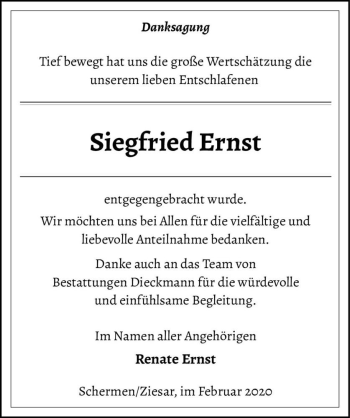 Traueranzeige von Siegfried Ernst  von Magdeburger Volksstimme