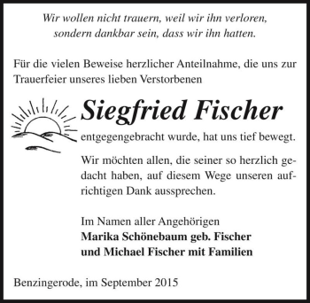 Traueranzeige von Siegfried Fischer  von Magdeburger Volksstimme