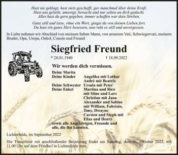 Traueranzeige von Siegfried Freund  von Magdeburger Volksstimme