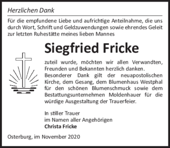 Traueranzeige von Siegfried Fricke  von Magdeburger Volksstimme