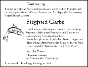 Traueranzeige von Siegfried Garbe  von Magdeburger Volksstimme