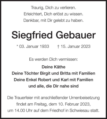 Traueranzeige von Siegfried Gebauer  von Magdeburger Volksstimme