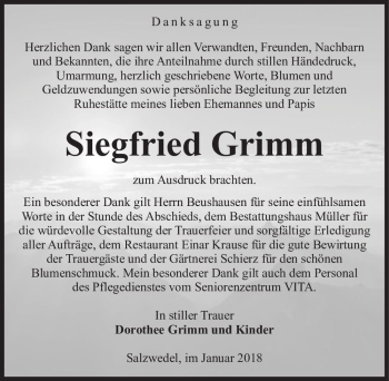 Traueranzeige von Siegfried Grimm  von Magdeburger Volksstimme