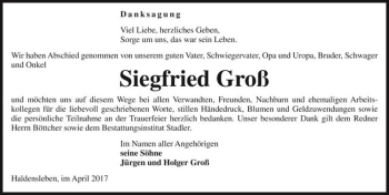 Traueranzeige von Siegfried Groß  von Magdeburger Volksstimme