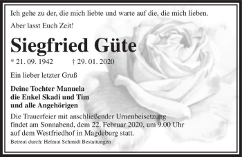 Traueranzeige von Siegfried Güte  von Magdeburger Volksstimme