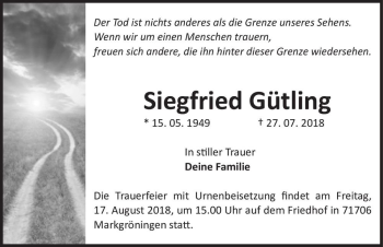 Traueranzeige von Siegfried Gütling  von Magdeburger Volksstimme