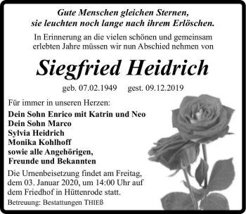 Traueranzeige von Siegfried Heidrich  von Magdeburger Volksstimme