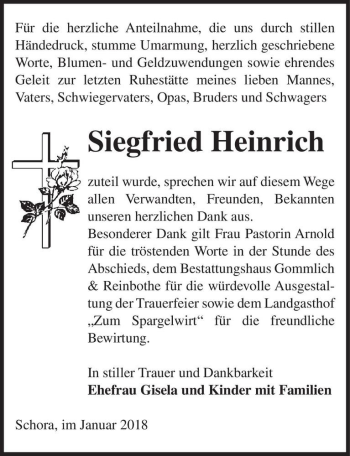 Traueranzeige von Siegfried Heinrich  von Magdeburger Volksstimme